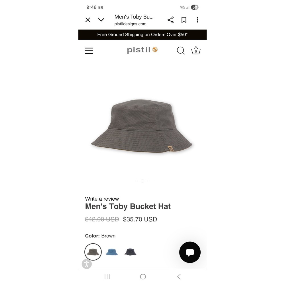 Pistil 50+ UPF/FPS Sun Protection Men's Toby Bucket Hat Brown Cotton One Size